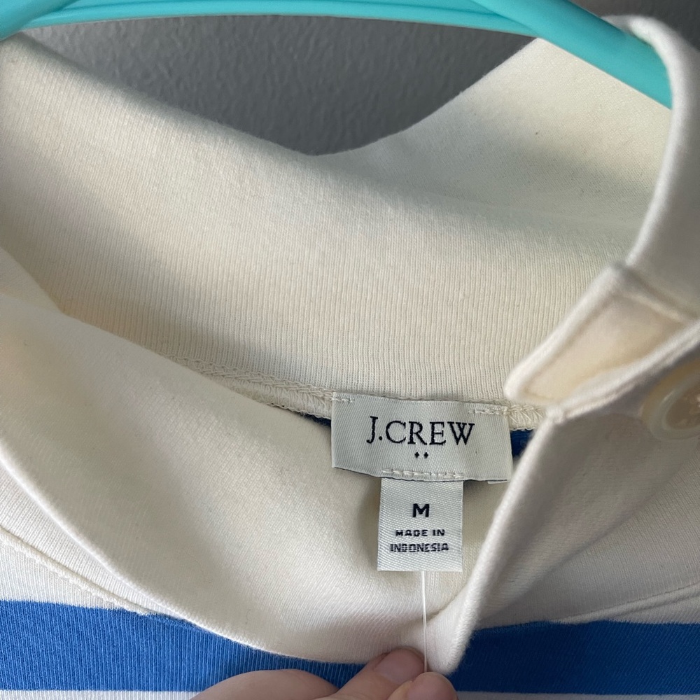 J. Crew Nautical Blue White Striped wide button-collar pullover terry - Picture 7 of 7